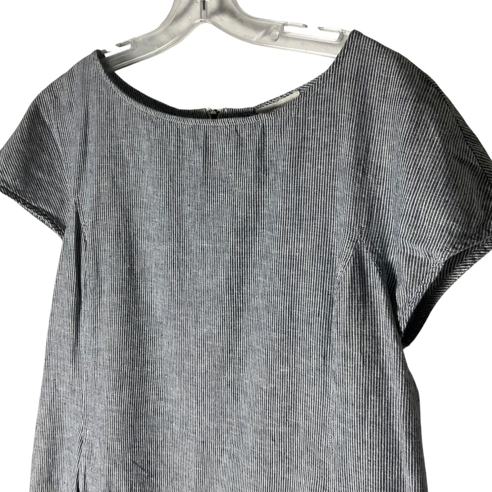 Eileen Fisher Hemp Cotton Pinstripe Shift Dress Pockets Blue White Size Medium - Picture 3 of 6